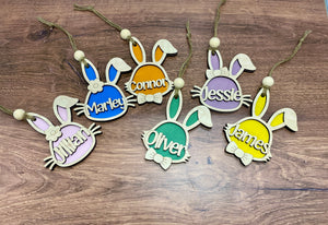 Easter Basket Tag, Personalized Bunny Tag for Kids, Colorful Wood Tag