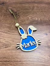 Load image into Gallery viewer, Easter Basket Tag, Personalized Bunny Tag for Kids, Colorful Wood Tag
