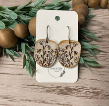 Load image into Gallery viewer, Handmade Wood Engraved Flower Earrings - U-Shaped Boho Jewelry - Nature Inspired Accessories
