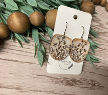 Load image into Gallery viewer, Handmade Wood Engraved Flower Earrings - U-Shaped Boho Jewelry - Nature Inspired Accessories
