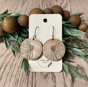 Laser Engraved Round Daisy Earrings, Handmade Wooden Flower Jewelry, Boho Chic Spring Accessories, Gift for Her