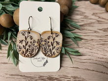 Load image into Gallery viewer, Handmade Wood Engraved Flower Earrings - U-Shaped Boho Jewelry - Nature Inspired Accessories
