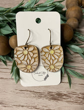 Load image into Gallery viewer, Handmade Wood Engraved and Hand Painted Daisy Earrings - U-Shaped Boho Floral Jewelry
