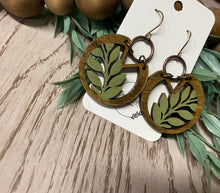 Load image into Gallery viewer, Wood Laser Engraved Split Top Fern Leaf Earrings, Handmade Boho Nature Jewelry, Eco-Friendly Gift for Her, Botanical Earrings
