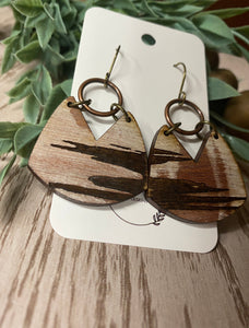 Distressed Abstract Paint Engraved Earrings - Unique Handmade Wood Jewelry - Boho Chic Statement Accessories