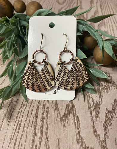 Distressed Wood Engraved 3 Vine Earrings - Handmade Boho Jewelry - Unique Nature-Inspired Accessories
