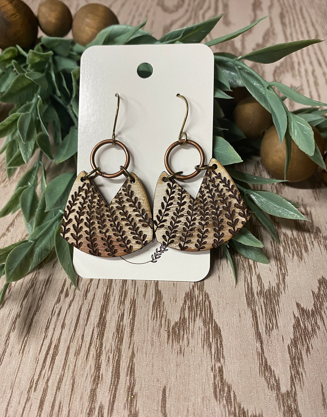 Distressed Wood Engraved 3 Vine Earrings - Handmade Boho Jewelry - Unique Nature-Inspired Accessories