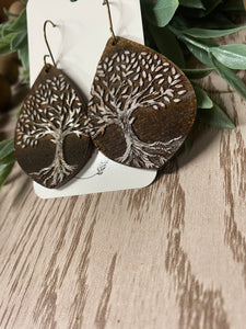 Distressed Wood Reverse Engraved Giving Tree Earrings - Unique Handmade Jewelry - Boho Chic Gifts - Nature-Inspired Accessories