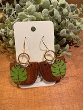 Load image into Gallery viewer, Tropical Leaf drop Earrings, lightweight wood Earrings
