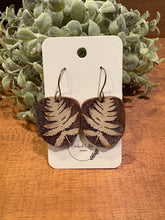 Load image into Gallery viewer, Reverse engrave fern leaf drop Earrings, lightweight wood Earrings
