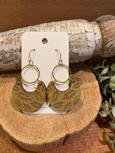 Load image into Gallery viewer, Circle Dip Leaf drop Earrings, lightweight wood Earrings
