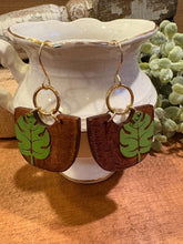 Load image into Gallery viewer, Tropical Leaf drop Earrings, lightweight wood Earrings
