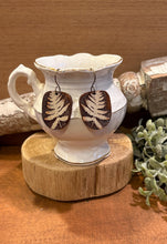 Load image into Gallery viewer, Reverse engrave fern leaf drop Earrings, lightweight wood Earrings
