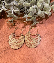 Load image into Gallery viewer, Circle Dip Leaf drop Earrings, lightweight wood Earrings

