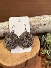 Load image into Gallery viewer, Curly Dot Cutout Drop Earrings, laser engraved, handpainted, wood earrings, nickel free

