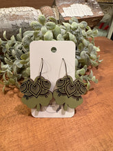 Load image into Gallery viewer, Shamrock Mandala Drop Earrings, laser engraved, handpainted, wood earrings, nickel free

