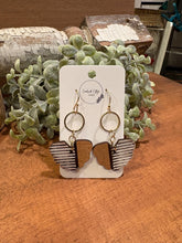 Load image into Gallery viewer, Stripe - rounded butterfly shape Drop Earrings, laser engraved, handpainted, wood earrings, nickel free
