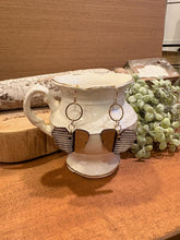 Load image into Gallery viewer, Stripe - rounded butterfly shape Drop Earrings, laser engraved, handpainted, wood earrings, nickel free
