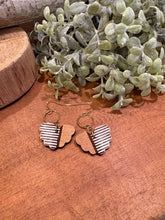 Load image into Gallery viewer, Stripe - rounded butterfly shape Drop Earrings, laser engraved, handpainted, wood earrings, nickel free
