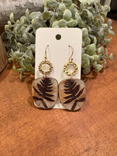 Load image into Gallery viewer, Distressed fern leaf dangle Earrings, lightweight wood Earrings
