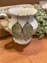 Load image into Gallery viewer, Eucalyptus Drop Earrings, laser engraved, handpainted, wood earrings, nickel free
