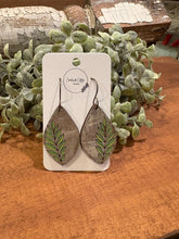 Load image into Gallery viewer, Two Tone Leaves Drop Earrings, laser engraved, handpainted, wood earrings, nickel free
