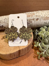 Load image into Gallery viewer, Shamrock Mandala Drop Earrings, laser engraved, handpainted, wood earrings, nickel free

