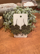 Load image into Gallery viewer, Shamrock Mandala Drop Earrings, laser engraved, handpainted, wood earrings, nickel free
