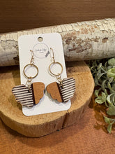 Load image into Gallery viewer, Stripe - rounded butterfly shape Drop Earrings, laser engraved, handpainted, wood earrings, nickel free
