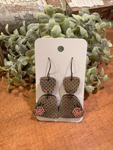 Load image into Gallery viewer, Polka Dot Floral Drop Earrings, laser engraved, handpainted, wood earrings, nickel free
