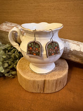Load image into Gallery viewer, Bookcase Version 2 Drop Earrings, laser engraved, hand painted, wood earrings, nickel free
