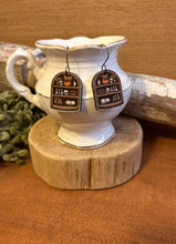 Load image into Gallery viewer, Skull Bookcase Version 1 Drop Earrings, laser engraved, hand painted, wood earrings, nickel free
