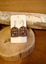 Load image into Gallery viewer, Skull Bookcase Version 1 Drop Earrings, laser engraved, hand painted, wood earrings, nickel free
