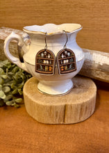 Load image into Gallery viewer, Skull Bookcase Version 2 Drop Earrings, laser engraved, hand painted, wood earrings, nickel free
