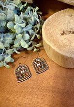 Load image into Gallery viewer, Skull Bookcase Version 2 Drop Earrings, laser engraved, hand painted, wood earrings, nickel free

