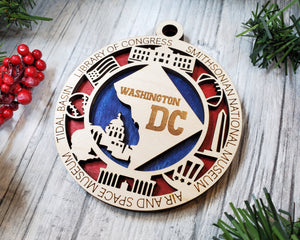 State Ornament - Wood USA Ornament - Christmas Ornament - Washington DC Ornament