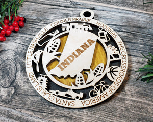State Ornament - Wood USA Ornament - Christmas Ornament - Indiana Ornament
