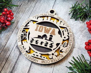 State Ornament - Wood USA Ornament - Christmas Ornament - Iowa Ornament
