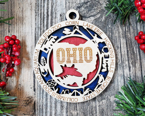 State Ornament - Wood USA Ornament - Christmas Ornament - Ohio Ornament