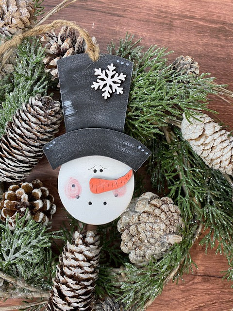 Snowman with Top Hat ornament - Christmas decor - Ornament- tiered tray  decor - Snowman Decor