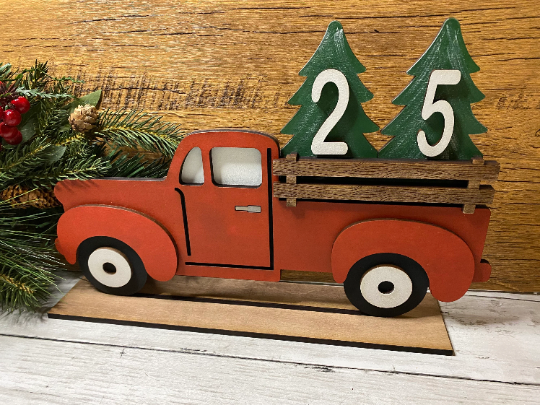 Vintage Truck Christmas Countdown- red truck - interchangeable ...