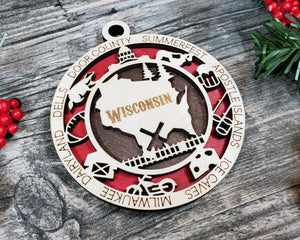 State Ornament - Wood USA Ornament - Christmas Ornament - Wisconsin Ornament