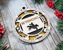 Load image into Gallery viewer, State Ornament - Wood USA Ornament - Christmas Ornament - Wyoming Ornament
