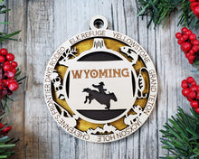 Load image into Gallery viewer, State Ornament - Wood USA Ornament - Christmas Ornament - Wyoming Ornament
