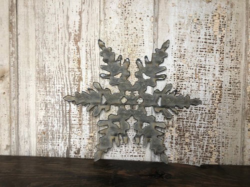 8 inch (small) natural or white - snowflake Fancy Corrugated metal snowflakes - holiday decor - Christmas- Winter decor