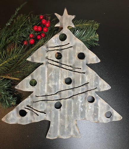 8 Inch Corrugated metal Christmas Tree - holiday decor - Christmas- Winter decor