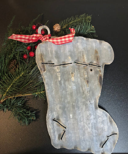 Corrugated metal Christmas Stocking - holiday decor - Christmas- Winter decor