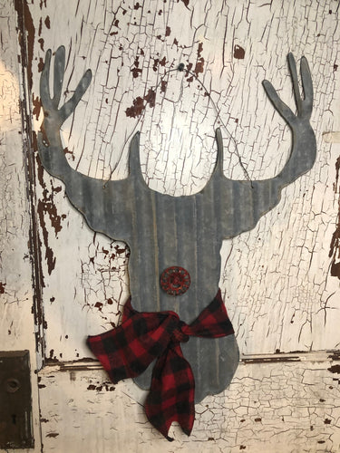 Corrugated metal Rudolph door hanger - holiday decor - Christmas- Winter decor