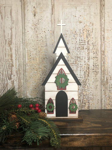 Laser cut wood Christmas Church - Christmas decor - tiered tray decor - mantle decor