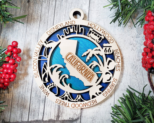 State Ornament - Wood USA Ornament - Christmas Ornament - California Ornament